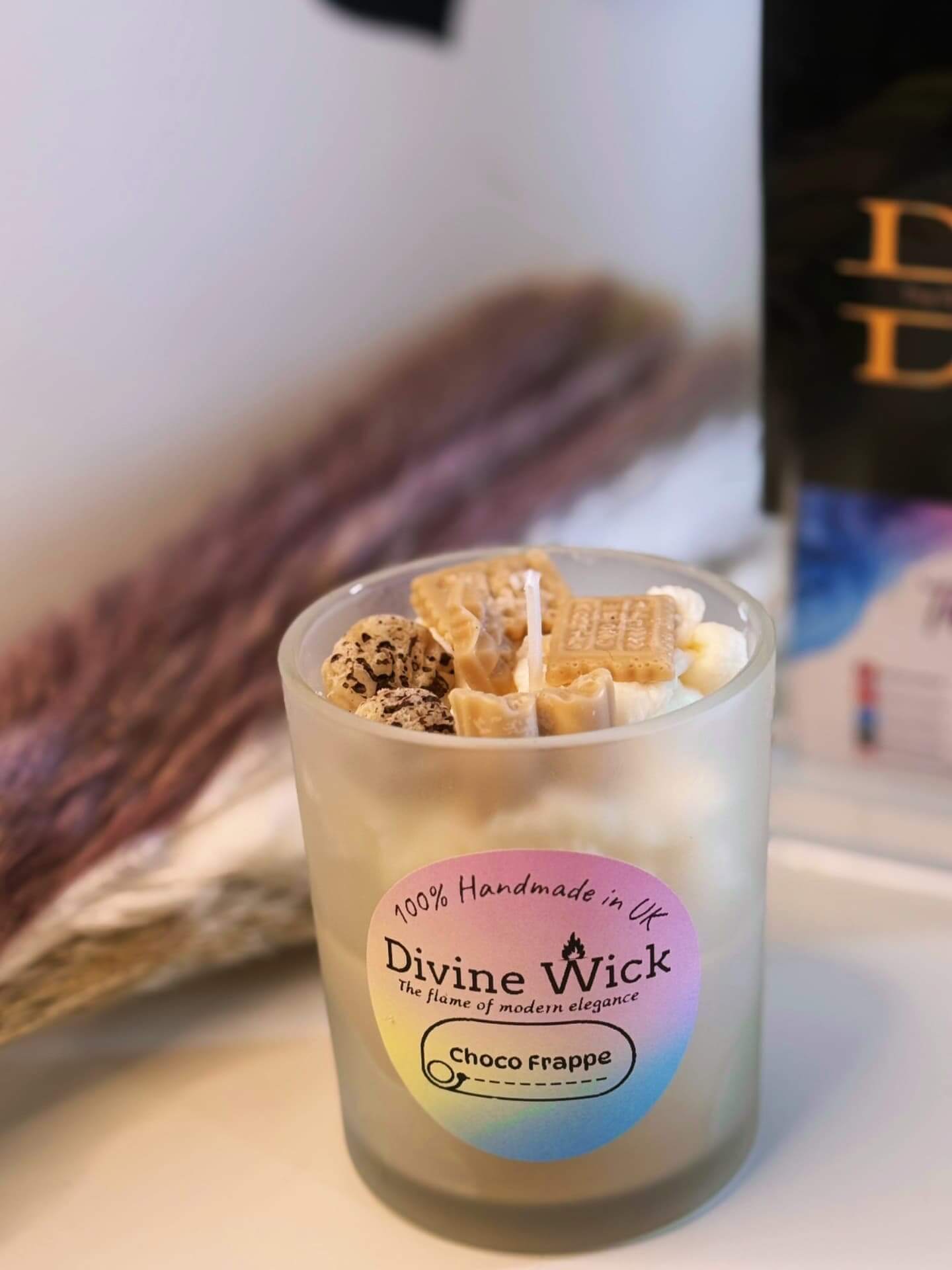 Choco Frappe candle by Divine Wick, featuring a creamy scent blend and handmade design for cozy vibes.