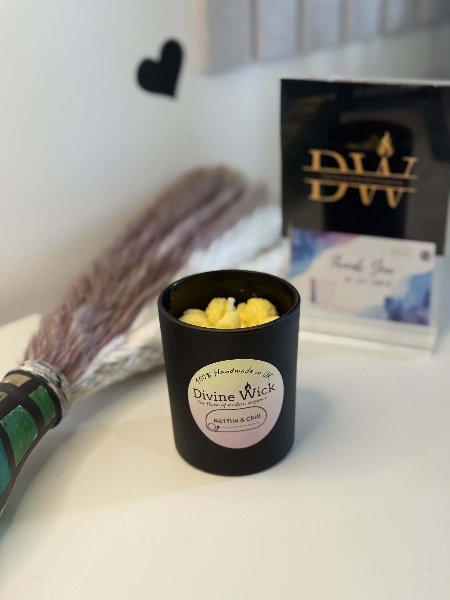 Popcorn theme candle by Divine Wick, perfect for movie dates and Netflix and chill evenings.