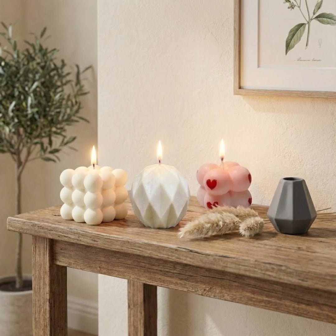 Handmade scented candles with cube and prism designs UK