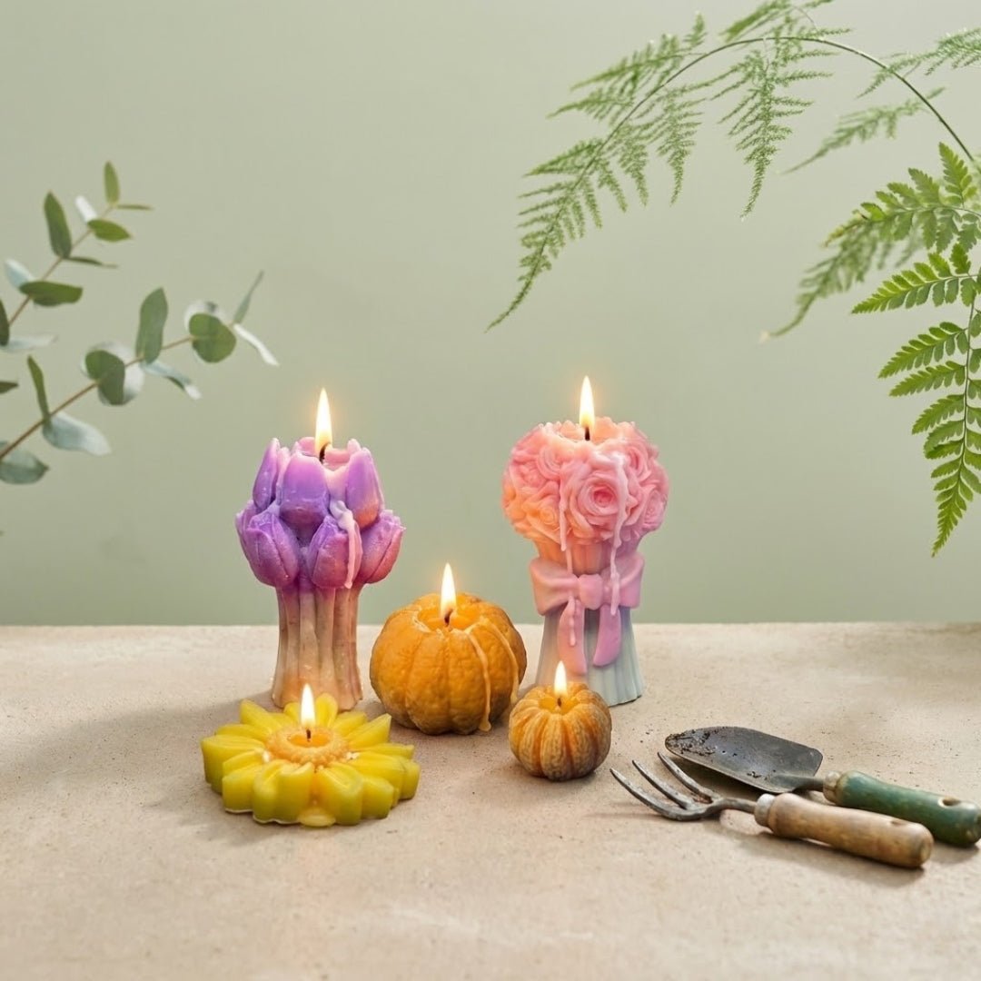 Handmade scented candles with rose and tulip designs UK