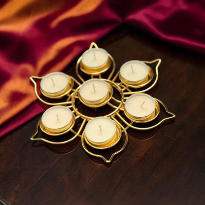 Golden Lotus Tealight Holder with 9 Tealights – Diwali Gift Hamper