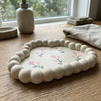 Handmade candle tray with flower and heart design options