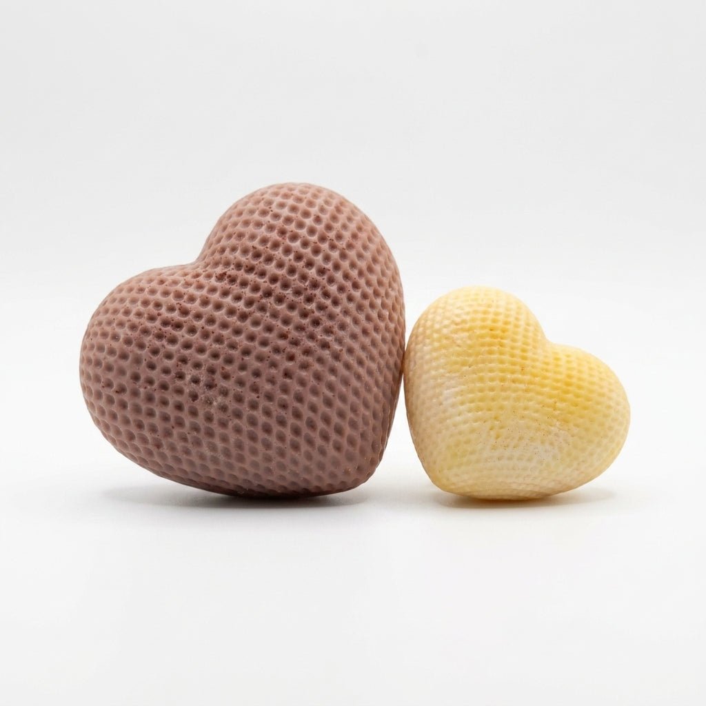 Natural handmade candles with striped heart design UK