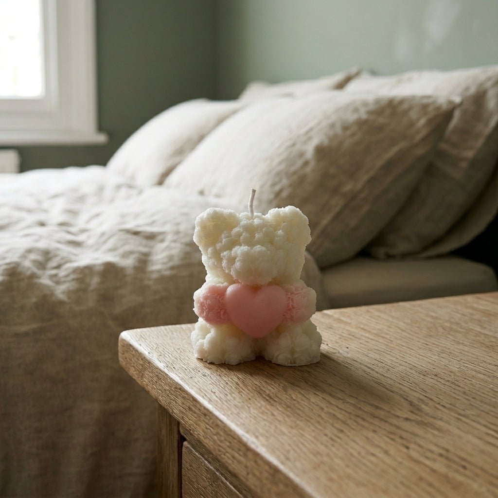 Natural handmade candles with cute teddy bear design UK