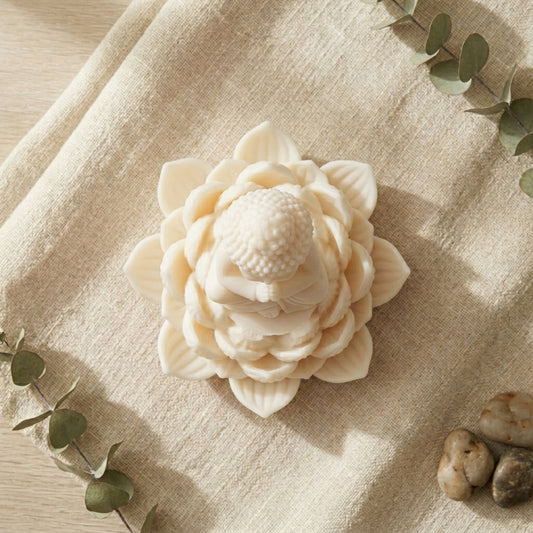 Natural handmade candles with calming Buddha design UK