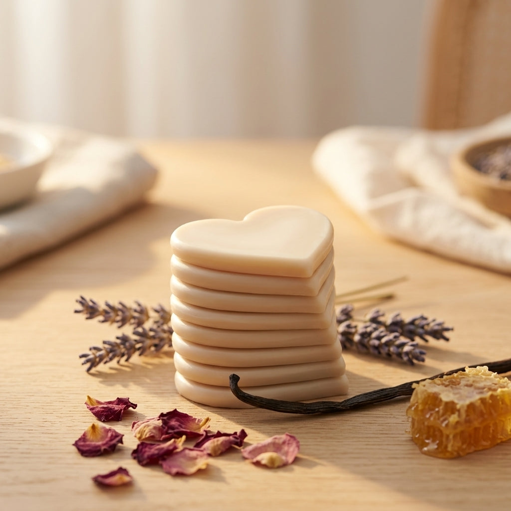 Handmade wax melts with striped heart design UK