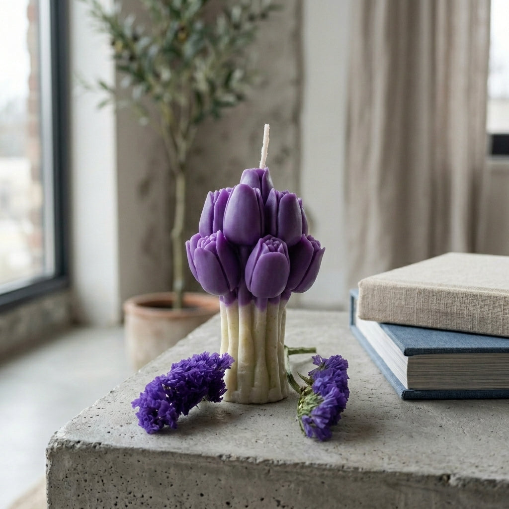 Handmade scented candles with tulip floral design UK