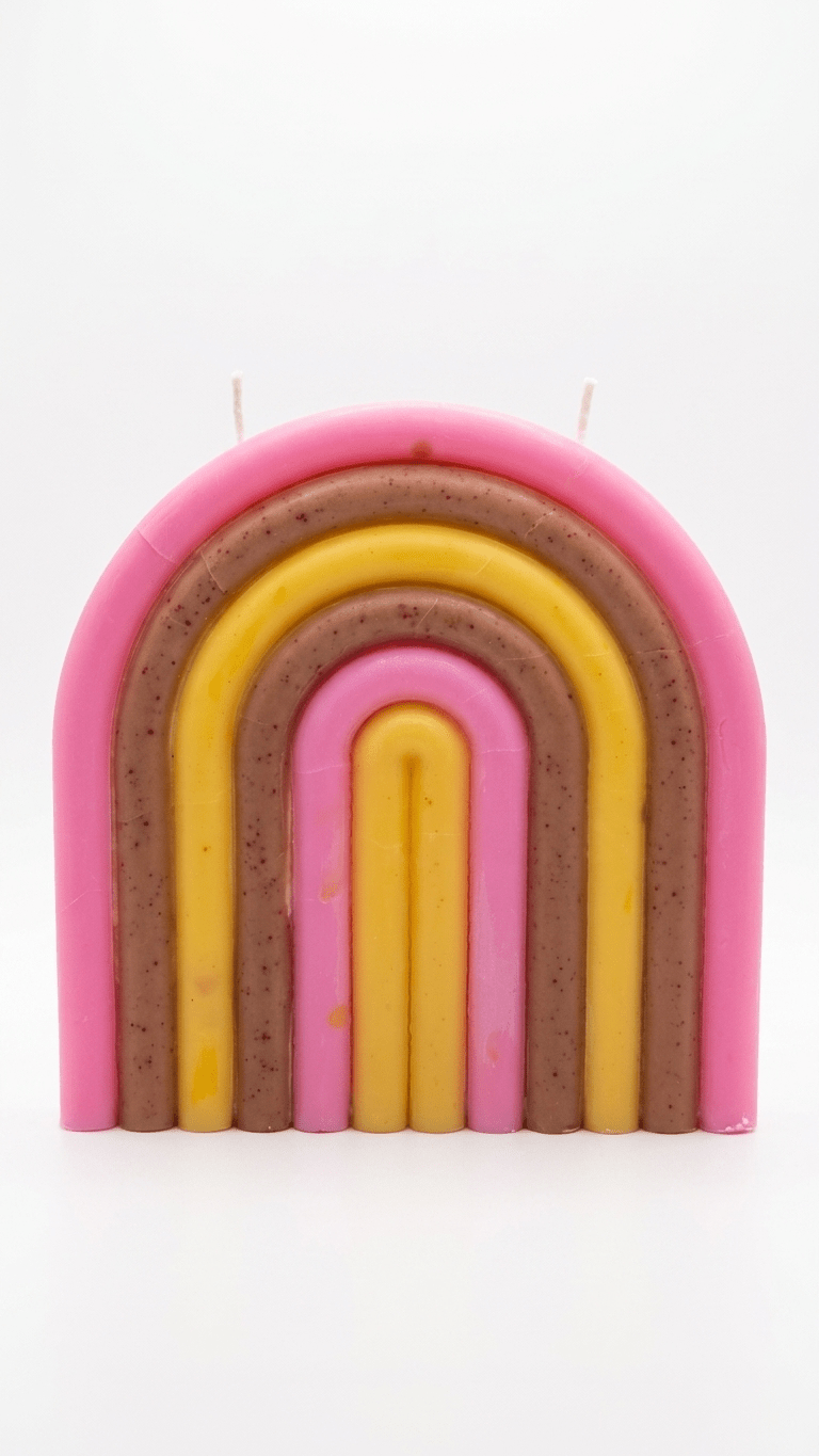 Natural handmade candles with soft rainbow design UK